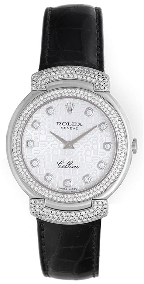 rolex 18k white gold silver baton dial cellini ladies|Rolex cellini dates.